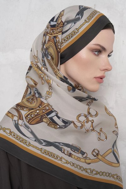 ED Scarf Floş Viskon Şal Harness Desen - Gold