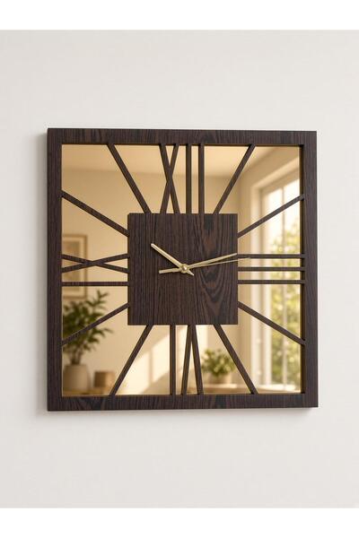 ERGEÇ TASARIM Pri̇zma Series Wenge Mirrored Plexiglass Wall Clock 40 cm (Gold...