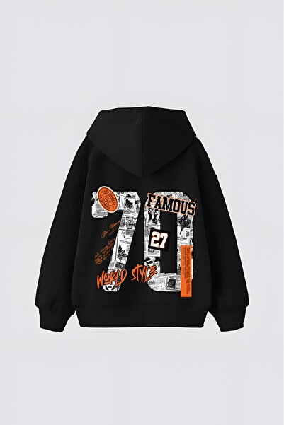 LADY HAZAL Black Unisex Famous Style Printed Hooded Oversize Patterned Fabric...