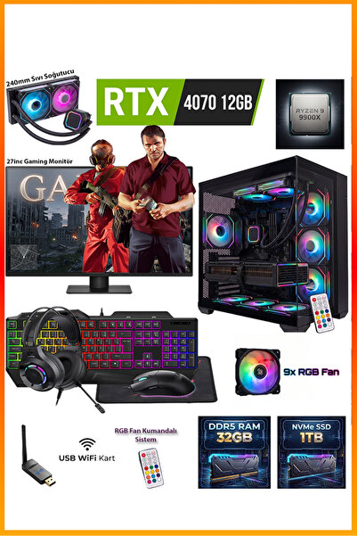 COMLOJI GA-Deluxe RTX 4070 12GB Ryzen 9 9900X 32GB DDR5 1TB M.2 Sıvı Soğutmal...