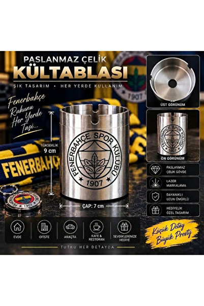Homento 5'Li Fenerbahçe Logolu Paslanmaz Dekoratif Kokosuz Çelik Küllük – Laz...