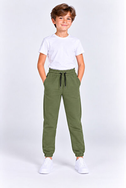 giyimpatik Boys' Cotton Jogger Sweatpants with Elastic Cuffs and Lace-Up Pockets