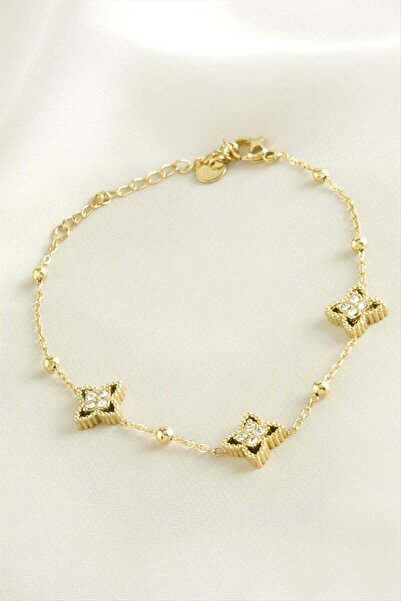 TakÇalıştır Flower Zircon Stone Luxury Steel Bracelet