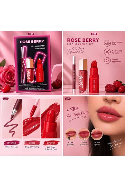 ROSE BERRYY Rose Berry Lips Makeup Set – Lip Liner, Gloss & Magic Color Cheek...