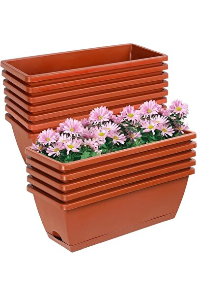 GENERAL 12Pcs 17Inches Rectangle Planter Box with Drainage Holes and Trays