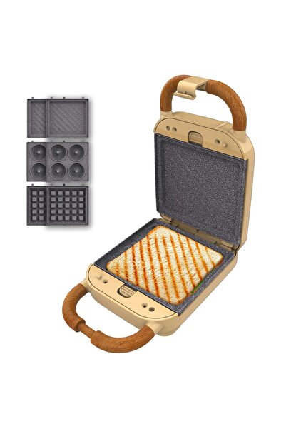 CECOTEC Sandviç Makinesi Vintage Rock'Ntoast Retro One Sarı. 700W, 3 değiştir...