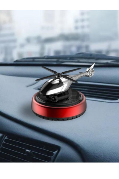 guztech Güneş Enerjili Dönen Helikopter Araba Kokusu Kırmızı Renk -Torpido Üs...