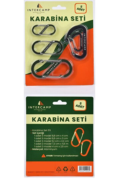 intercamp 5-Piece Carabiner Set (Camping, Picnic, Tent, Hanging Equipment)