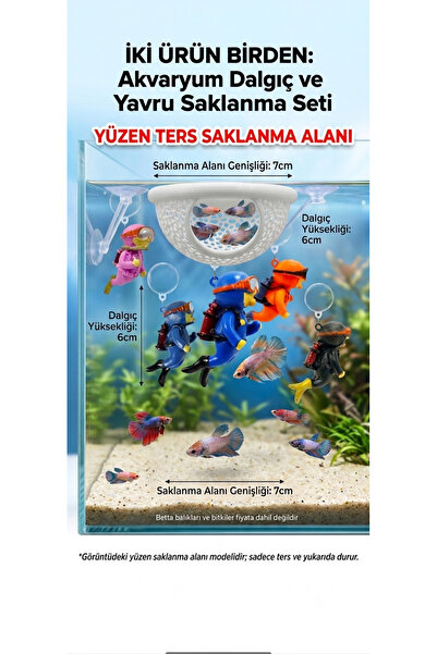 Akvaryum Dekoratif Dalgıç Figür ve Yüzen Yavru Balık Saklanma Seti (2'li Set)