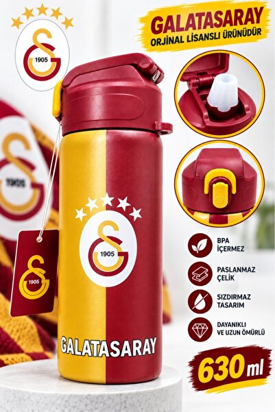 Galatasaray Lisanslı Çelik Termos Matara Sarı Kırmızı 630 ml