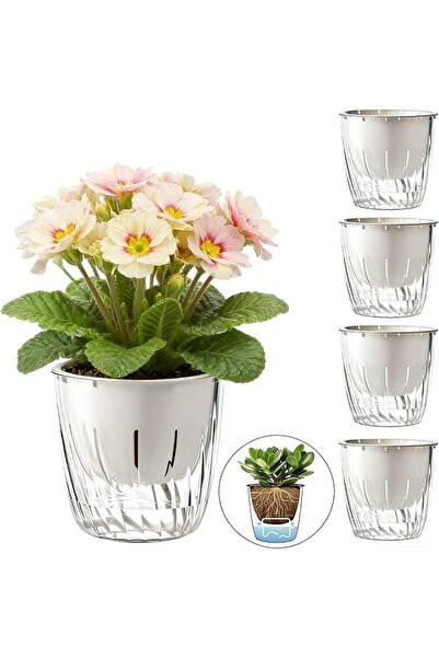 GENERAL 5 Pcs 4 inch Self Watering Plant Pots Set with Automatic Water Reserv...
