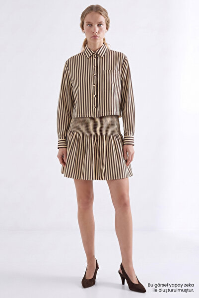 Exquise Shirt Collar Waist Ruffled Regular Mini Dress