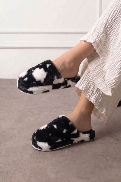 FUGA MODA Moofy White Spotted Black Plush Women's Winter House Slippers