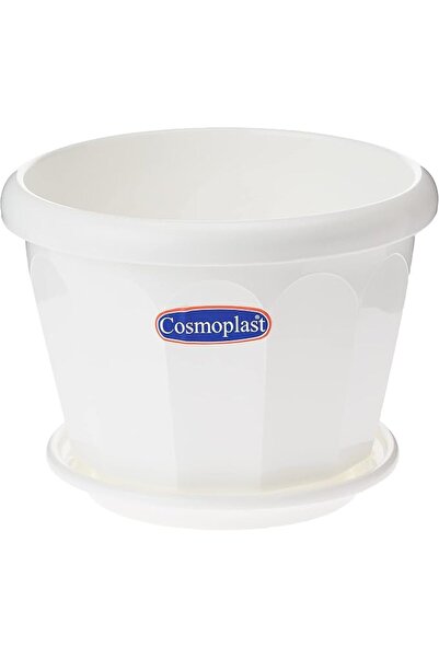 Cosmoplast Plastic Hexagonal Flowerpot 20 With Tray< White, Iffp20044Wh