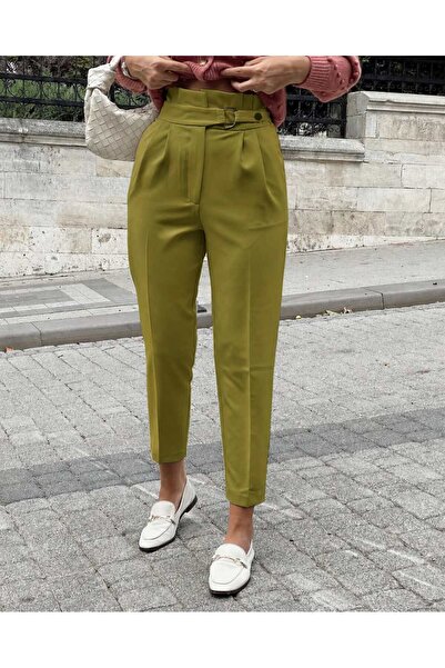 Generic Brand Pantaloni Casual cu catarama Verzi