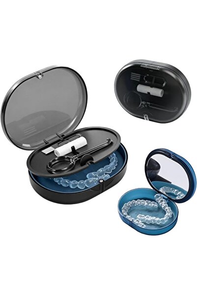 Generic Retainer Case for Travel, Portable Denture Bath Container with Cleane...