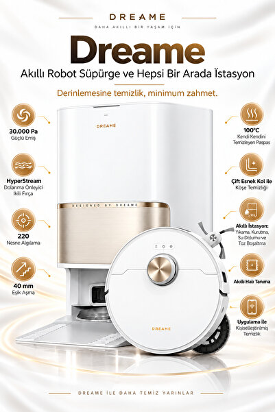 Dreame Yepyeni Pro Ultra L50S Robot Süpürge – 30.000 Pa Güçlü Emiş, 100°C Pas...