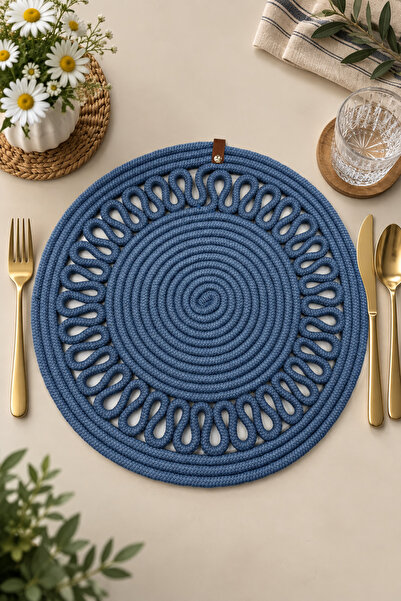 MaVaux Decorative Single Placemat Patterned Tricot Model Round American Style...
