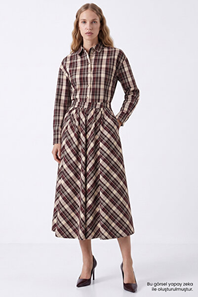 Exquise Pleated Pocketed Regular Multicolor Midi Skirt