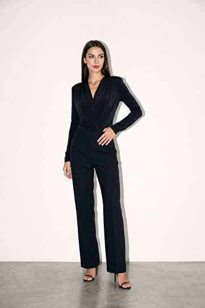 Setre Siyah Kruvaze Kapamalı Bodysuit