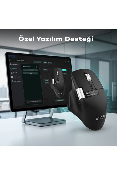 Inca IWM-513RX PAW3311 Sensörlü Kablosuz Gaming Mouse | 7D Programlanabilir OLED Ekranlı 1000Hz 12.800 Dpi