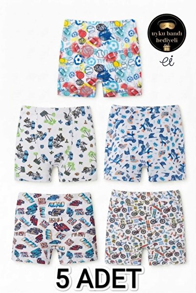 Tutku Pack of 5 Mixed Patterned Cotton Boys' Boxers & Custom Made Sleep Band ...