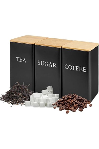 UANDME 3 Coffee Tea Sugar Canisters Set, Black Tea Organizer Metal Canister, ...