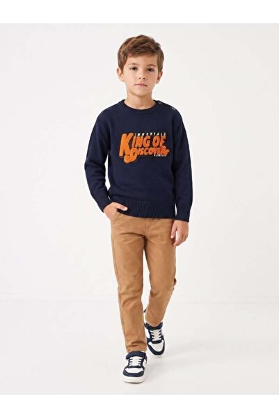 Zekids Πλεκτό πουλόβερ για αγόρια σε μπλε ναυτικό χρώμα με πορτοκαλί απλικέ γ...