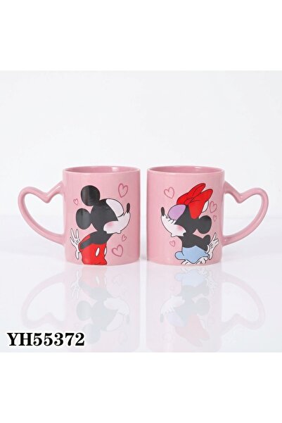 KAZUKO Romantic Pink Mickey & Minnie Mouse Ceramic Mug Set (2Pcs) with Heart-...