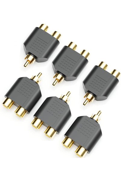 KASTWAVE 6 قطع من محولات RCA، محول RCA ذكر إلى أنثى (1 ذكر و 2 أنثى) لتحويل ك...
