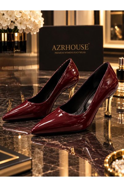 AZR Patent Leather Gold Heel Detail, 7 Cm, Padded Sole, Very Comfortable New Season Shoes