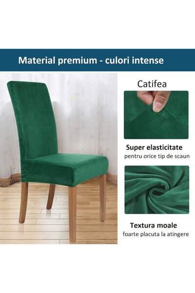 odjas Set 6 huse pentru scaun, marime universala, din Catifea, Verde Smarald ...