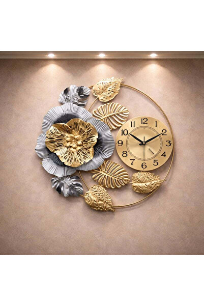 odjas Ceas de perete decorativ floral auriu argintiu, 60 cm