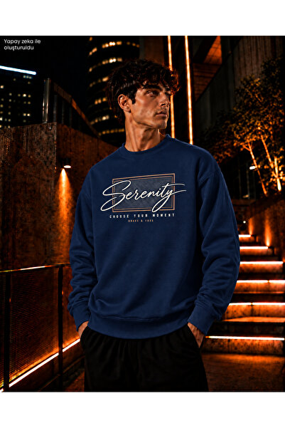 caddekombin Men's Serenity Written and Tan Frame Detailed Crew Neck Casual Re...
