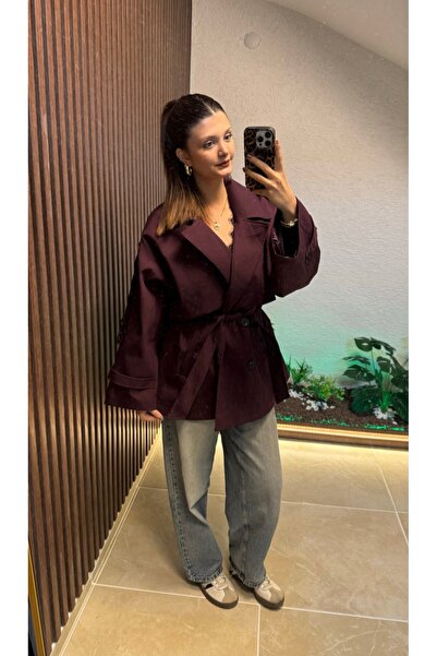 NS butik Yeni Sezon Oversize Kuşaklı Midi Boy Trençkot