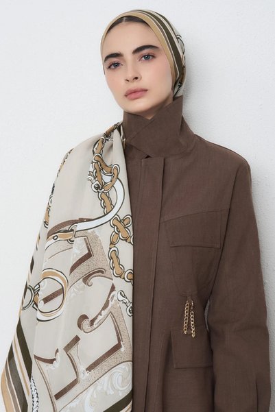 ED Scarf شال فيسكوز بنمط سلسلة - بيج