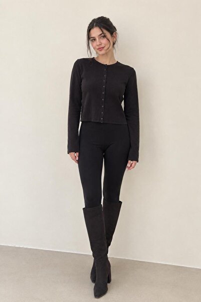 LEA Women's Premium Textured Crew Neck Cardigan