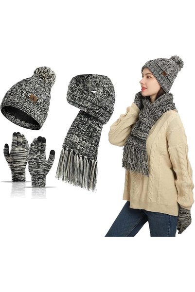 TERRIFI Winter Hat Scarf and Gloves Set for Women Thermal Fleece Lined Beanie...