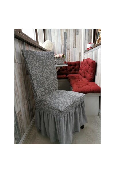 odjas Set 6 Huse elastice de scaun cu volane, jacquard, gri deschis, 30 x 70 cm