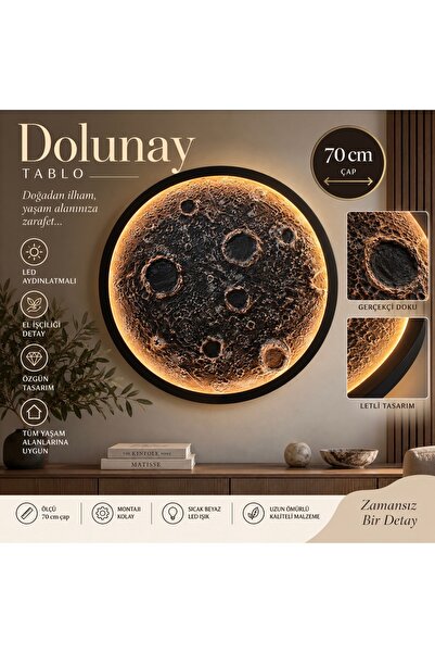 Dolunay LED’li 3D Rölyef Tablo – 70 cm