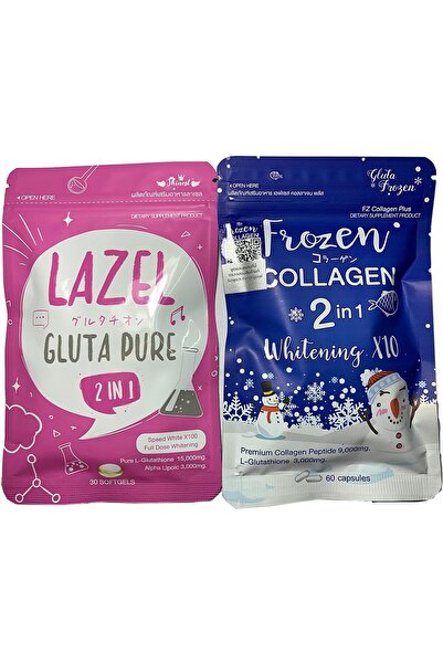 Gluta Frozen Frozen 10x Whitening Collagen Set with Lazel Gluta Pure 2-in-1 P...