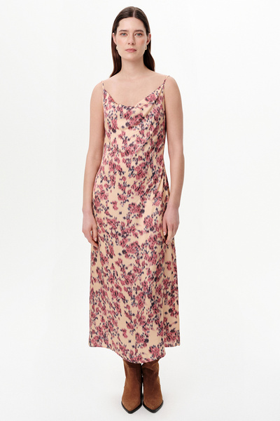 Exquise Strappy Collar Satin Surface Regular Midi Dress