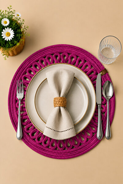MaVaux Decorative Single Placemat Patterned Tricot Model Round American Style...