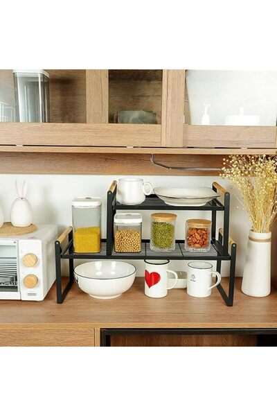 Generic Expandable Countertop Organizer Shelf, Stackable Cabinet Storage Rack, Stainless Steel Kitchen Spice
