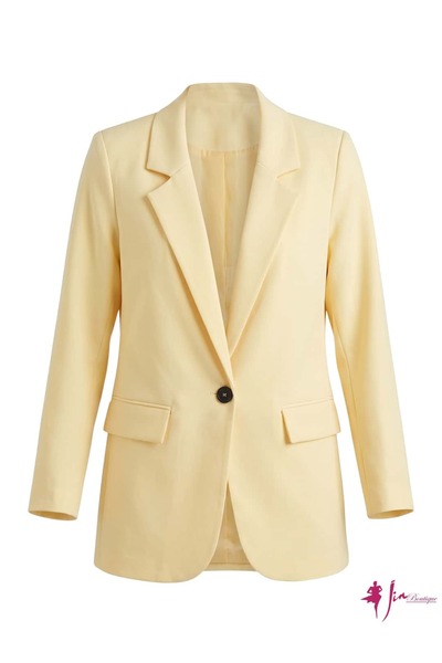 JİN BUTİK Pastel Sarı Tek Düğmeli Astarlı Blazer Ceket