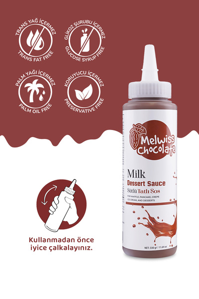 Melwiss Chocolate Sütlü Tatlı Sos 330 gr- Waffle & Krep & Pankek Sosu x 4 Adet