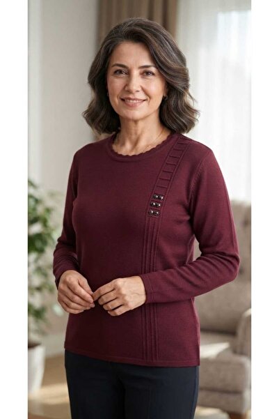 güncüoğlu Self-Patterned Women's Knitwear Sweater with Stone Details