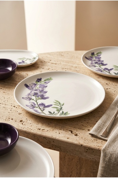 Tulu Porselen Royal Purple 14 Parça 6 kişilik Kahvaltı Takımı