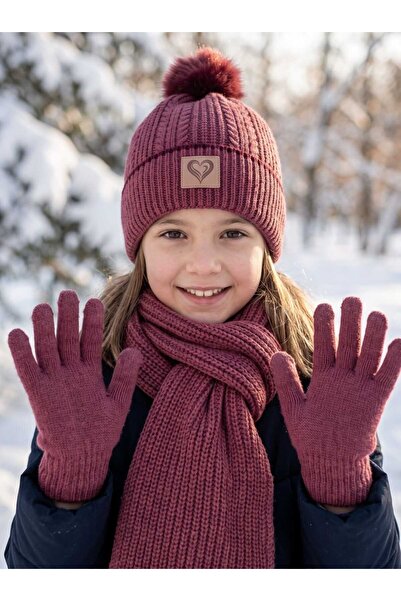 Aware Time Kitti 9-15 Years Old Girls' Lined Scarf, Beanie, Gloves 3-Piece Set
