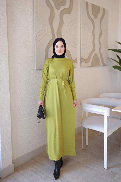 İmajButik فستان تريكو من الأحجار المرسيريزيد باللون الأخضر الزيتي